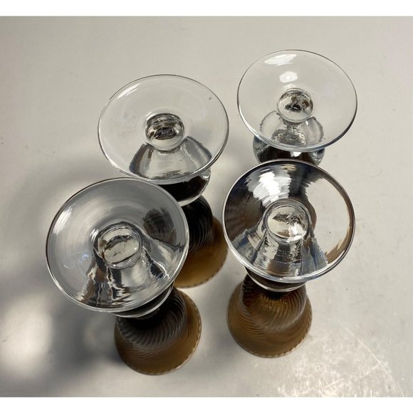 VTG NEIMAN MARCUS Hand Crafted Set Of 4 Amber Brown Swirl Stemmed Liquor glasses - Picture 3 of 6